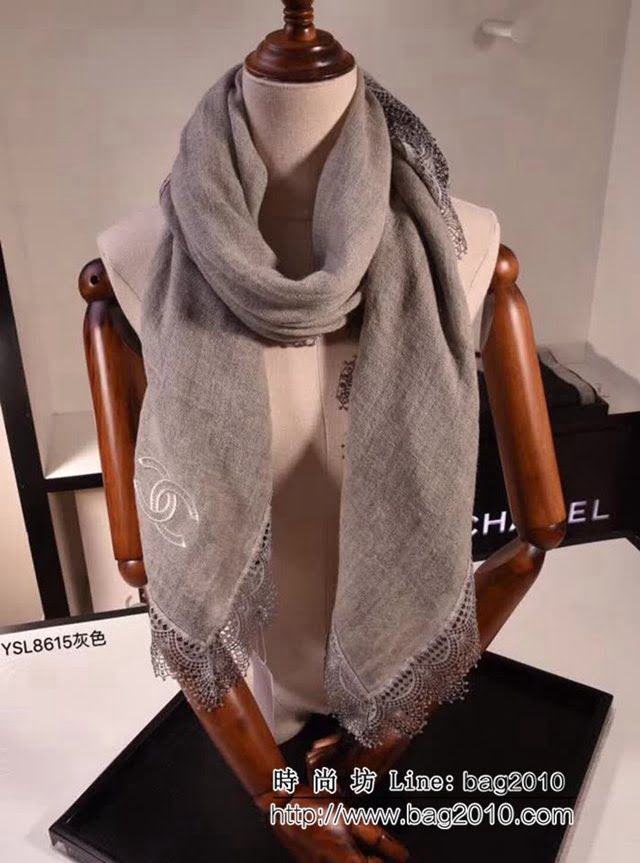 CHANEL香奈兒頂級品 2018秋冬新款山羊絨蕾絲邊圍巾 YSL8615 LLWJ7416